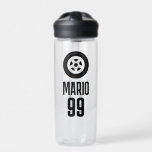 Cadeau de bouteille d'eau personnalisé pour les am<br><div class="desc">Cadeau de bouteille d'eau personnalisé pour les amateurs de voitures de course. Idée cadeau cool pour enfants et adultes. Personnalisez avec le nom,  le numéro,  le club de fans,  les initiales monographiques ou un devis. Pneu de voiture et jante avec texte. Restez hydratés. Des cadeaux thématiques pour les gars.</div>