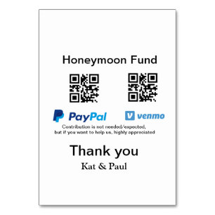 Cadeau de lune de miel PayPal Venmo code QR merci