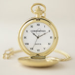 Cadeau de luxe d'or de montre de poche pour la<br><div class="desc">Montre de poche de luxe d'or avec des chiffres romains classiques. Créez votre propre montre de poche unique de chasseur en or ou argent. Morceau chic de temps de souvenir avec la couleur d'arrière - plan de chiffres romains, de monogramme et de coutume. Rétro idée unique de cadeau pour les...</div>