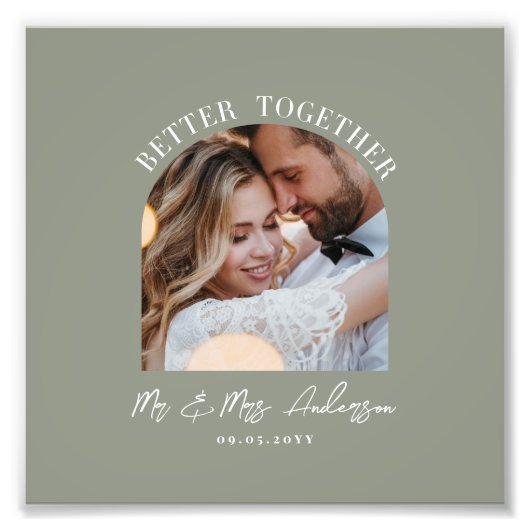 Cadeau de mariage photo d'arche en vert sauge déco (Devant)