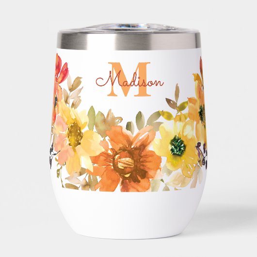 Cadeau de monogramme floral orange Nom (Avant)