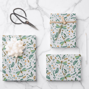 Cadeau de motif de feuilles de fougères libellules