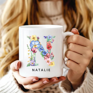 Cadeau de mug à alphabet floral personnalisé pour