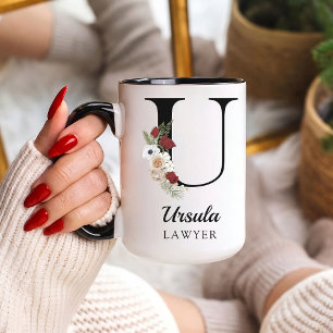 Cadeau de mug à alphabet floral personnalisé pour 