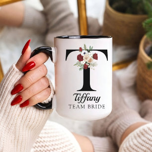 Cadeau de mug à alphabet floral personnalisé pour