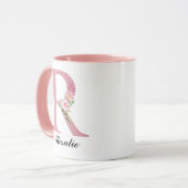 Cadeau de mug à monogramme avec roses roses person (Devant gauche)