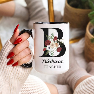 Cadeau de mug à monogramme floral personnalisé pou