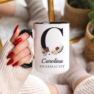 Cadeau de mug à monogramme floral personnalisé pou