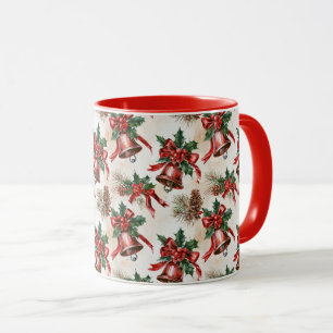 Cadeau de mug festif vintage Noël cloches de houx