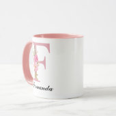 Cadeau de mug floral avec nom initial personnalisé (Devant gauche)