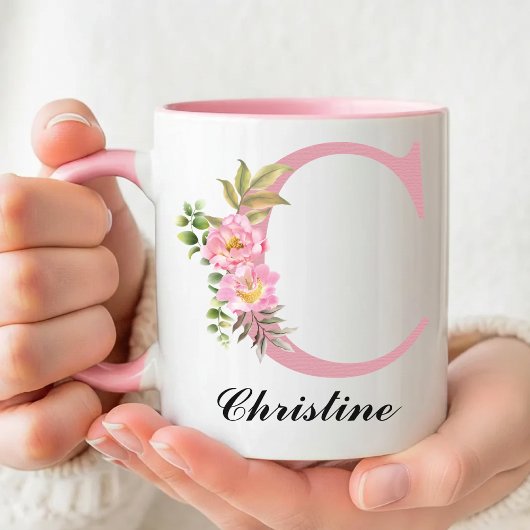 Cadeau de mug personnalisé rose avec initiale de n