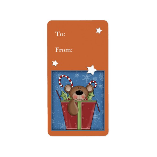 Cadeau de Noël étiquette avec ours mignon (Devant)