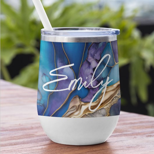 Cadeau de nom personnalisé Marbre Or Bleu