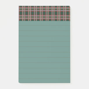 Cadeau de notes post-it de Noël à carreaux verts