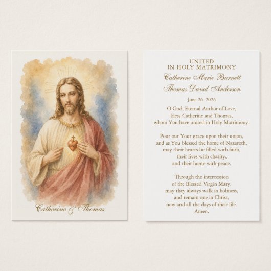 Cadeau de prière de mariage catholique du Sacré-Cœ (Devant & derrière)