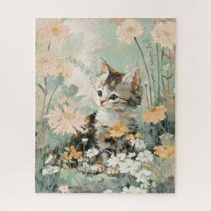 Cadeau de puzzle de chaton mignon dans les fleurs