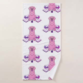 Cadeau de retriever doré rose lisant un livre pour