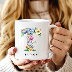 Cadeau de Tasse à Monogramme Floral Personnalisé p