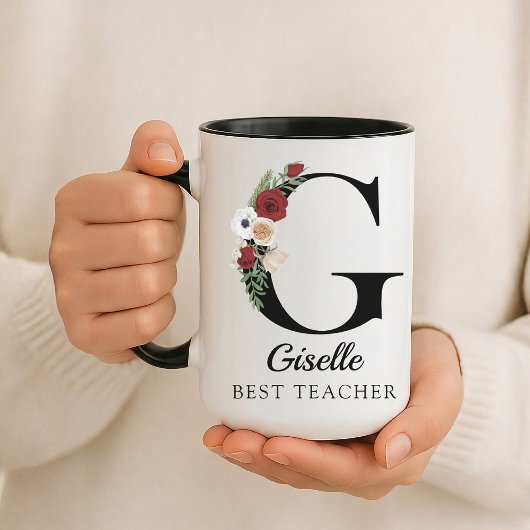 Cadeau de tasse à monogramme floral personnalisé p