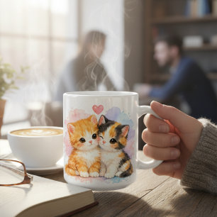 Cadeau de tasse de paire de chaton à l'aquarelle m