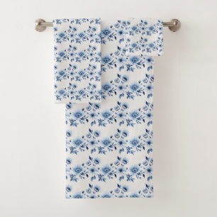 Cadeau de toile florale bleue et blanche aquarelle
