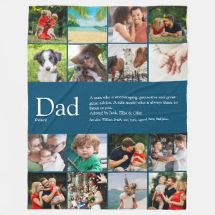 Cadeau definitie tekst foto collage blauw groot fleece deken
