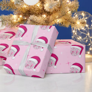 Cadeau Disco Ball Santa Hat Papier à enveloppement rose