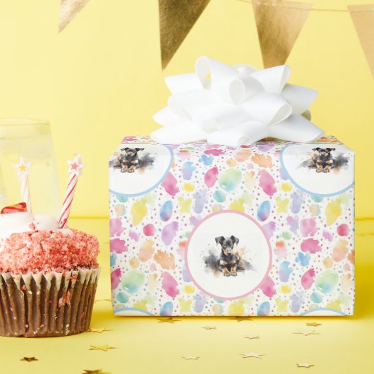 Cadeau Doberman Pinscher Aquarelle papier enveloppé d'ann (Fête d'anniversaire)