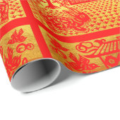 Cadeau Double Rabbit papier coupé chinois Nouvel An Gold  (Coin rond)