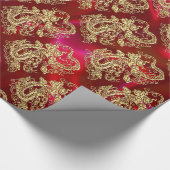 Cadeau Dragon d'or embouti sur papier satin rouge (Coin)
