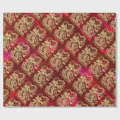 Cadeau Dragon d'or embouti sur papier satin rouge (Plat)