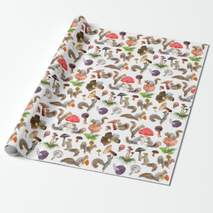 Cadeau Écureuils aux champignons enveloppant du papier