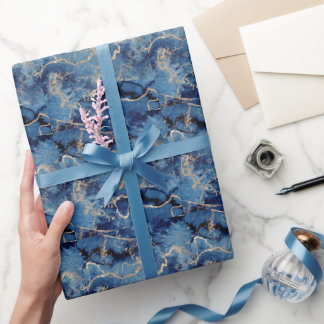 Cadeau Élégant papier d'enveloppement d'aquarelle bleu fo