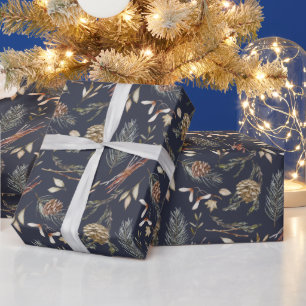 Cadeau Élégant papier d'enveloppement hivernal avec Pinec