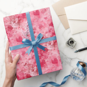 Cadeau Élégant Papier Enveloppant Coeurs Rose Et Rouge