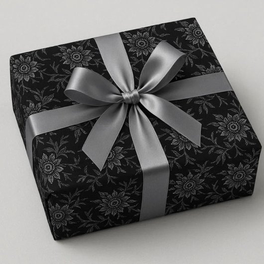 Cadeau Élégant papier Mariage noir floral foncé