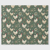 Cadeau Élégants poulets de Noël sur papier vert de vacanc (Plat)