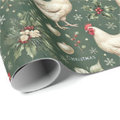 Cadeau Élégants poulets de Noël sur papier vert de vacanc (Coin rond)