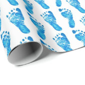 Cadeau Empreintes Bleues Bébé Papier à envelopper (Coin rond)