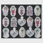 Cadeau Enfant Jésus, Antique Papier de Noël, Noir (Plat)