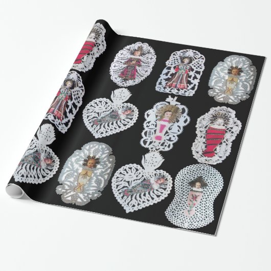 Cadeau Enfant Jésus, Antique Papier de Noël, Noir (Déroulé)