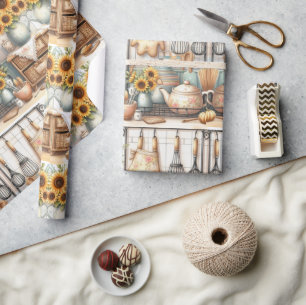 Cadeau Étagère de cuisine rétro et papier d'emballage tou