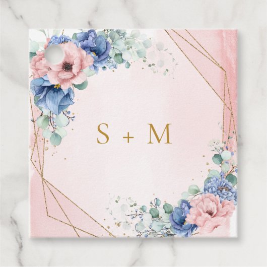 Cadeau Étiquettes Boho rose et bleu fleuri eucalyptus fav (Devant)