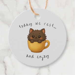 Cadeau Étiquettes Cadeaux Chat Mignon dans une Tasse Ét