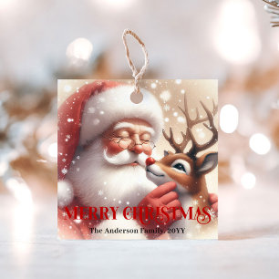 Cadeau Étiquettes cadeaux Funny Santa Claus nez rouge Rud