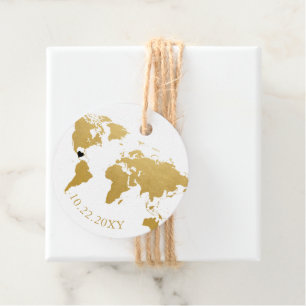 Cadeau Étiquettes de faveur de carte du monde en or éléga