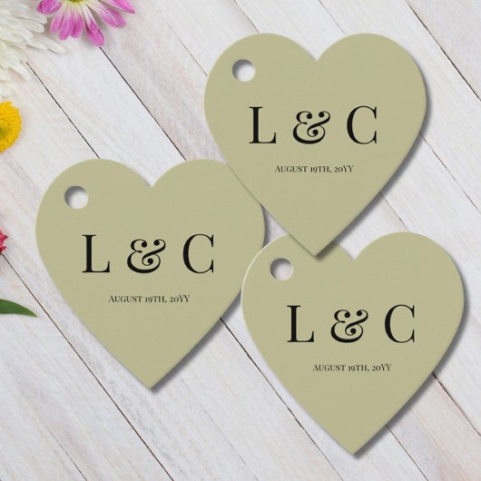 Cadeau Étiquettes de faveur de mariage à initiales vert s