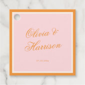 Cadeau Étiquettes de Faveur de Mariage Script Rose Orange (Devant)