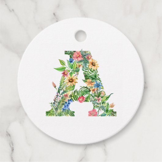Cadeau Étiquettes de faveur de monogramme de fleur A (nom (Devant)