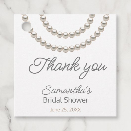 Cadeau Étiquettes de faveur de shower de mariée perle arg (Devant)